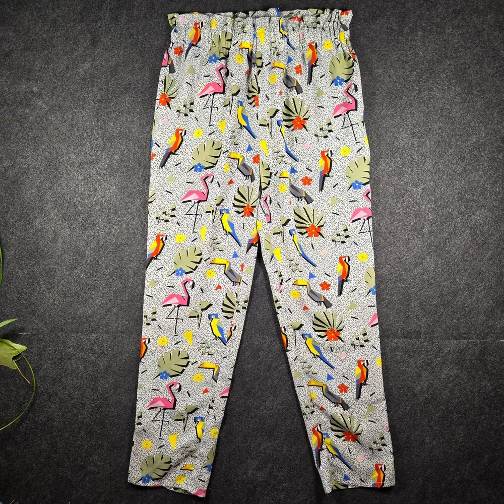 Compania Fantastica Pants Flamingos 80s Artsy Eclectic Paperbag Waist Retro M